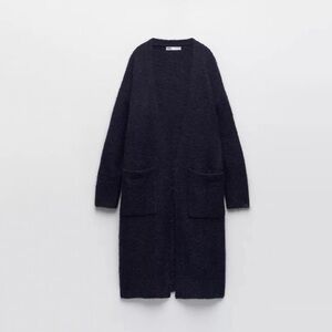 Zara Long Patch Pocket Cardigan Navy Sz M/L